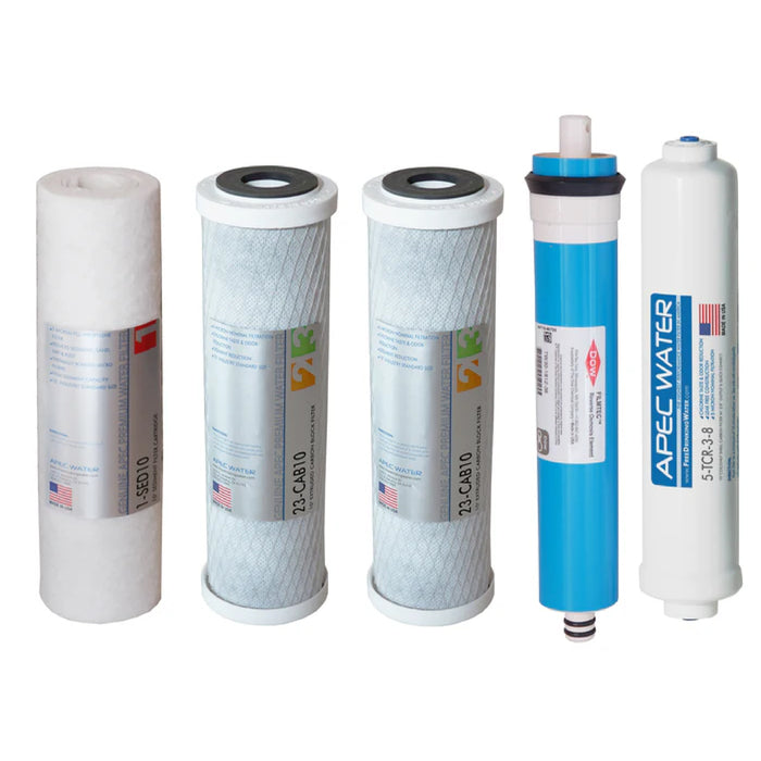 APEC RO Replacement Filters Complete Filter Set for ULTIMATE RO-Hi model, and RO-90 and RO-PERM Models With 3/8"D Tubing Quick Dispense Upgrade (Stages 1-5)