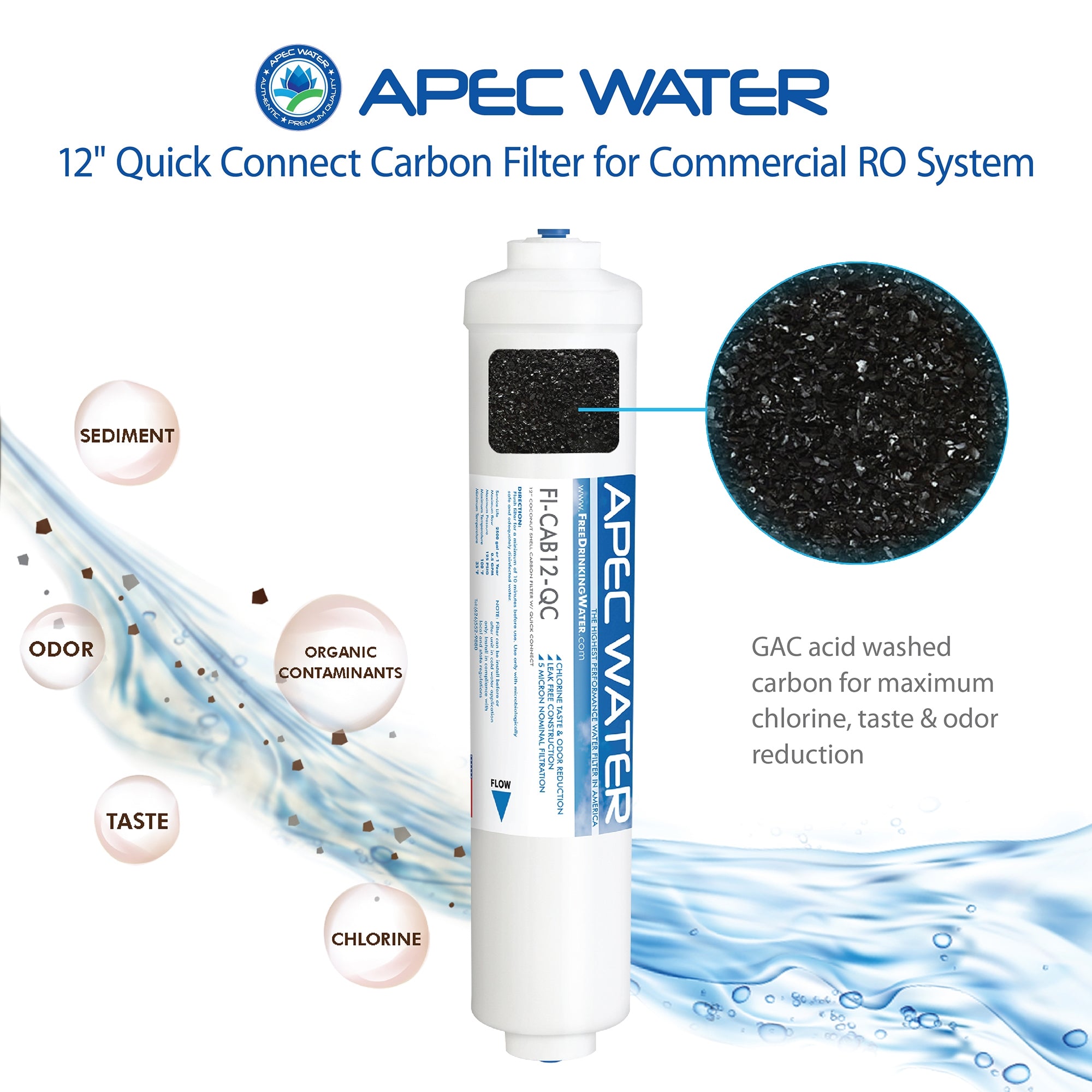APEC Inline Carbon Post-filter 12", 3/8" Output