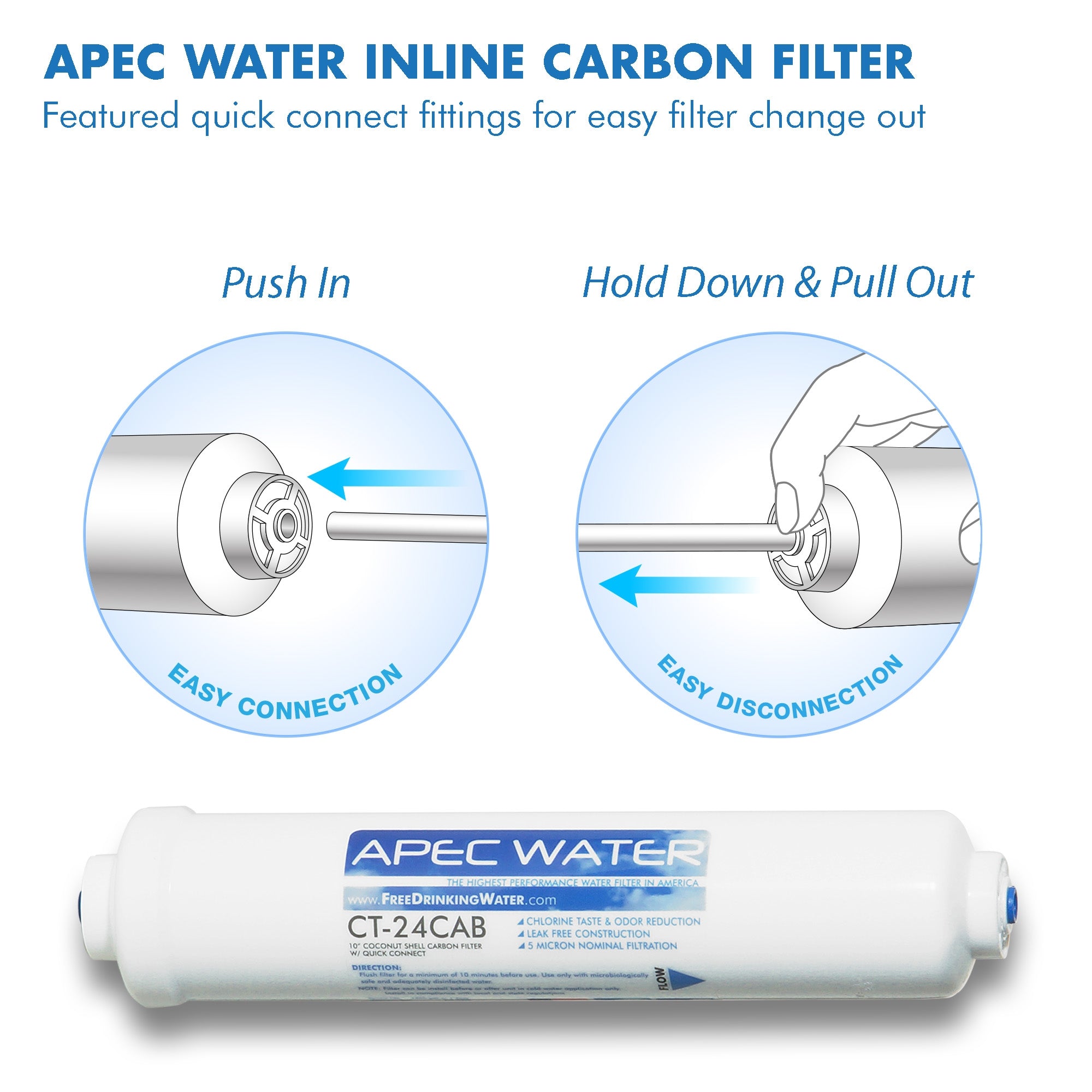 APEC ULTIMATE Inline Carbon Pre-filter 10 Inch, with 1/4" Quick-Connect