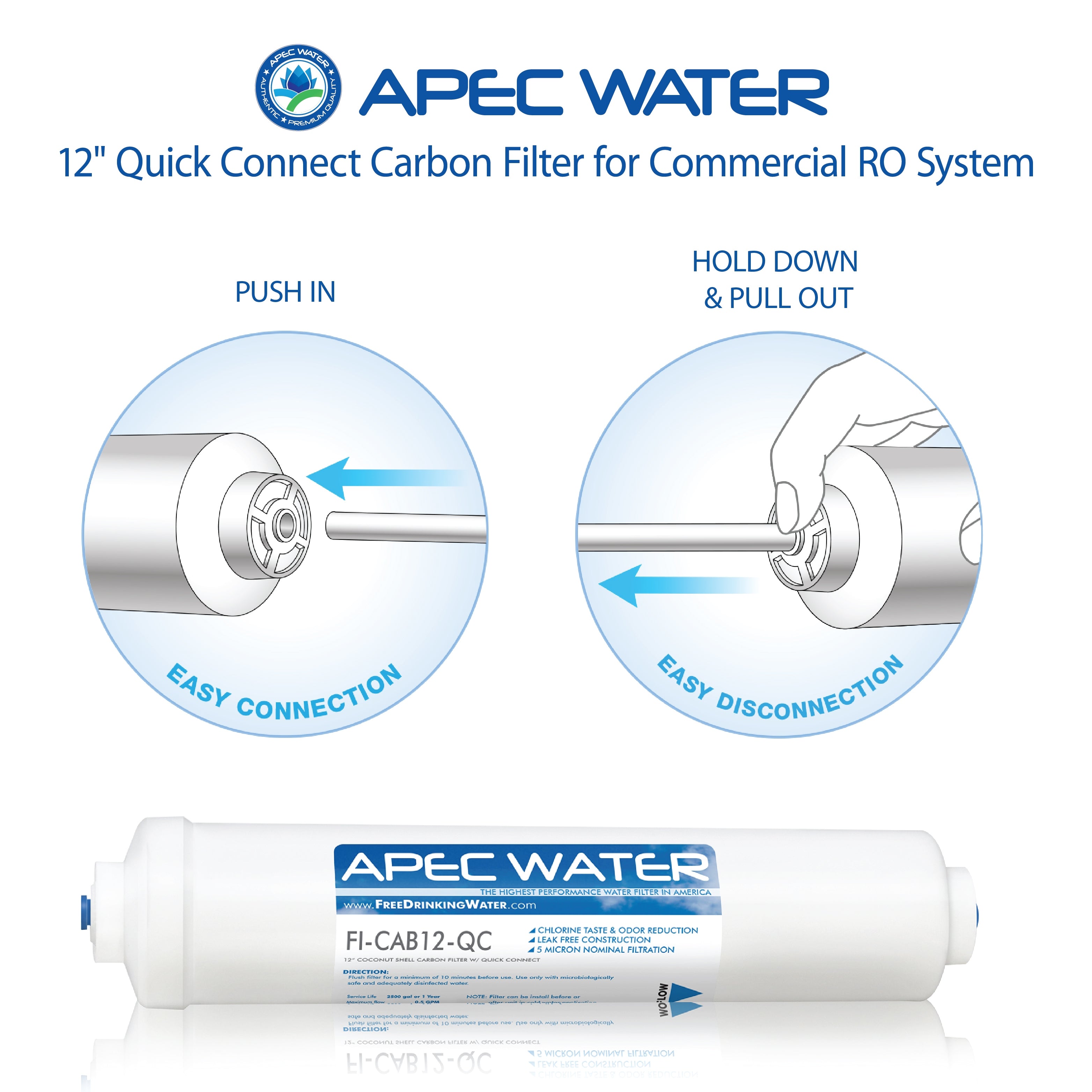 APEC Inline Carbon Post-filter 12", 3/8" Output