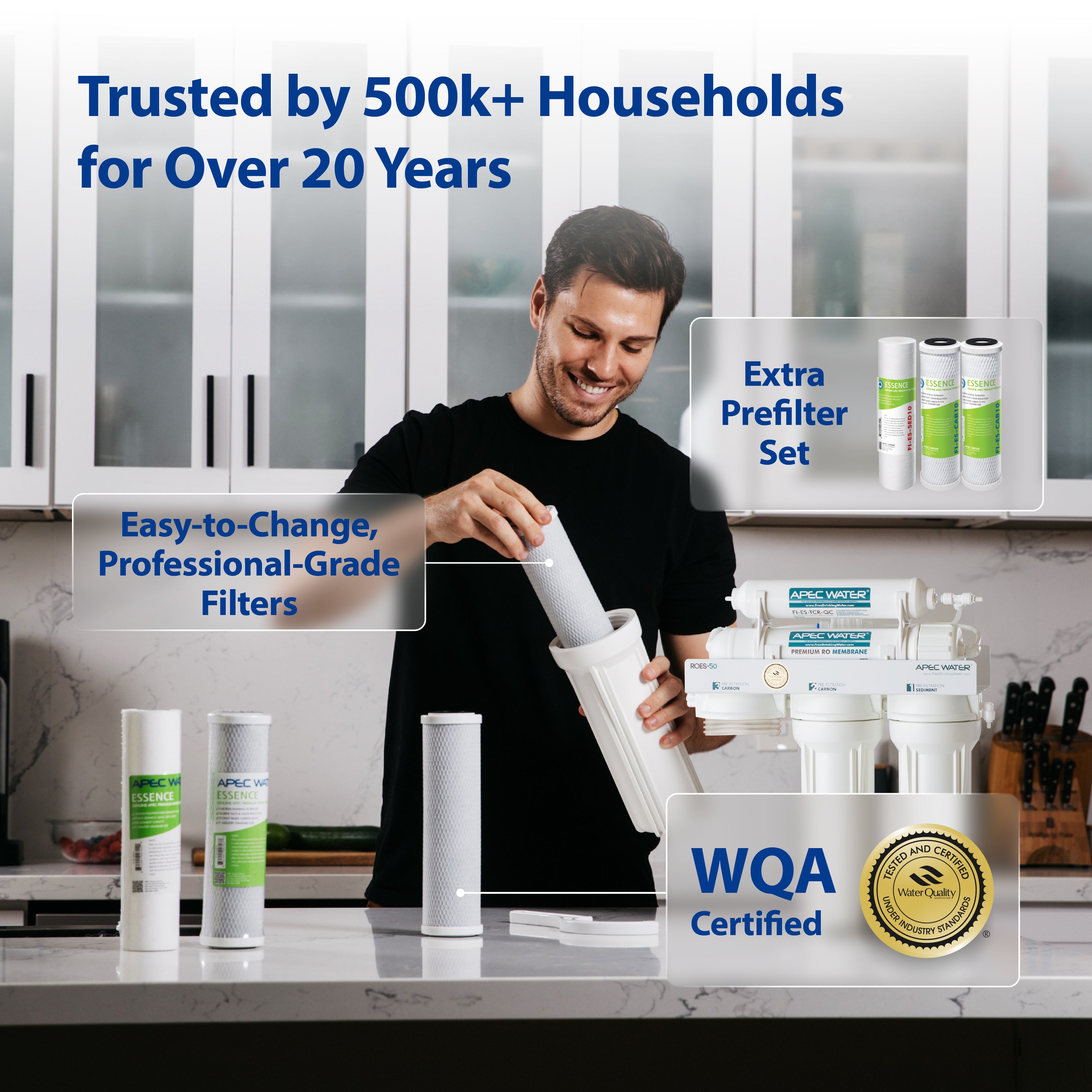 ROES-PH75X - Essence Alkaline Mineral 6-Stage 75 GPD Reverse Osmosis Water Filter System With Extra Pre-Filter Bundle, WQA Certified