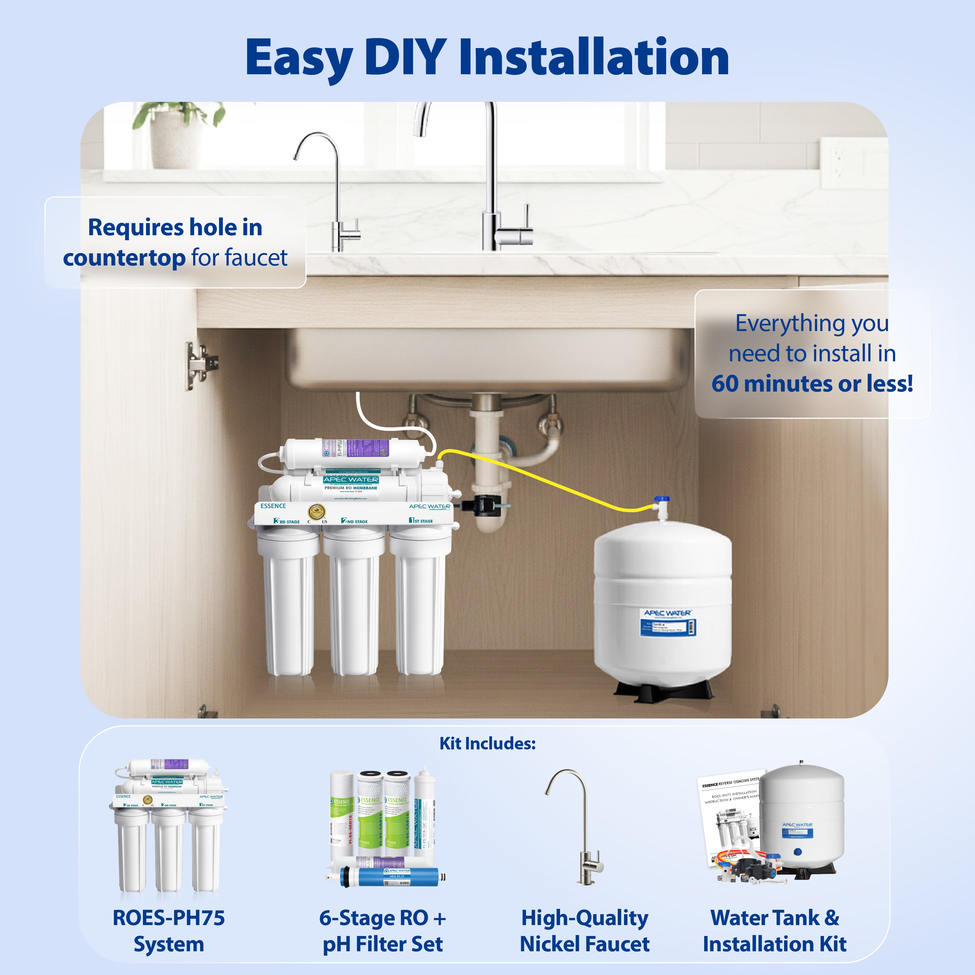 ROES-PH75 - Essence Alkaline Mineral 6-Stage 75 GPD Reverse Osmosis Water Systems for Drinking Water, WQA Certified