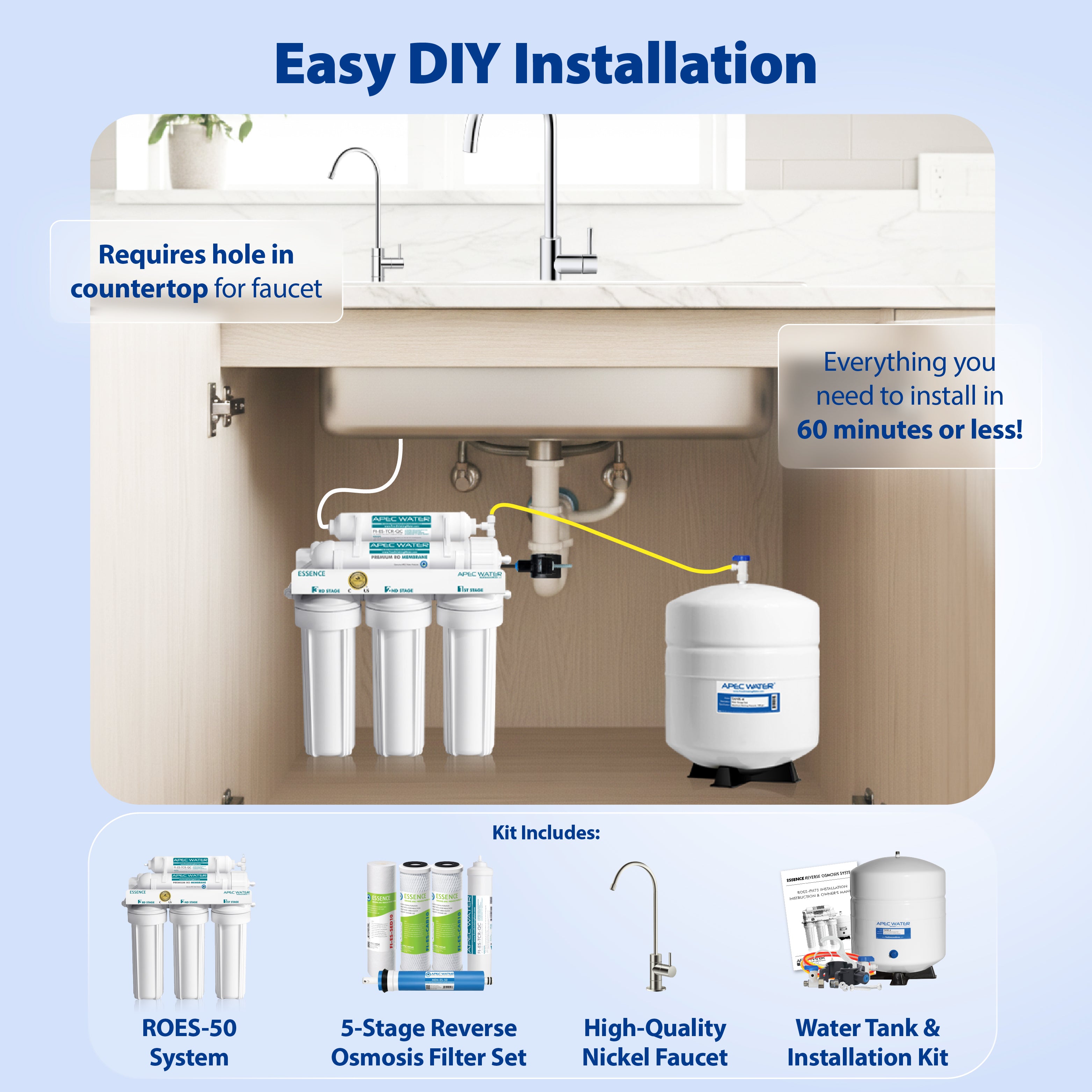 ROES-50 - Essence 5-stage 50 GPD Reverse Osmosis Water System for Drinking Water, WQA Certified