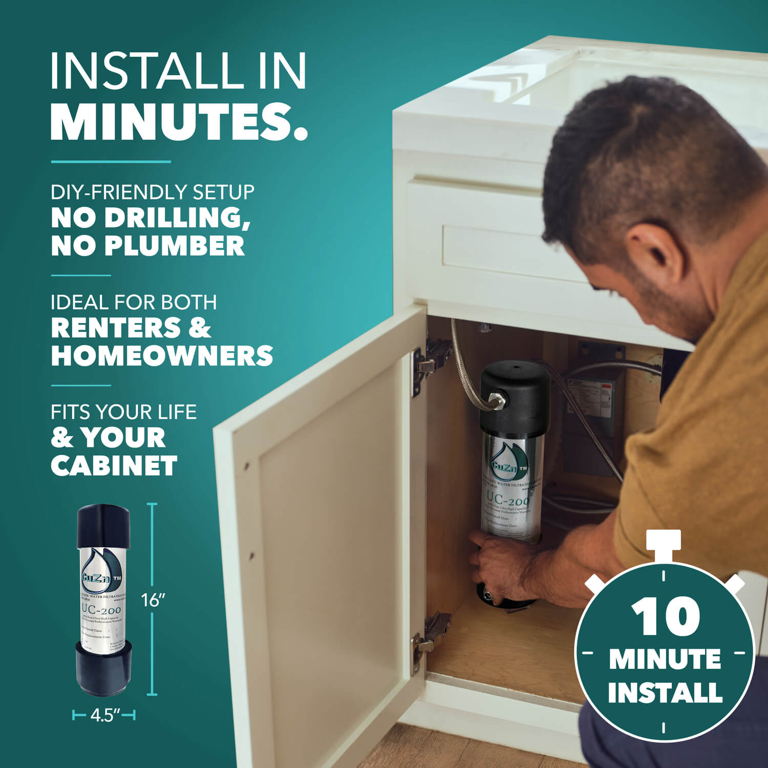 CuZn UC-200 Series Under Counter Water Filters - Ultra High Capacity