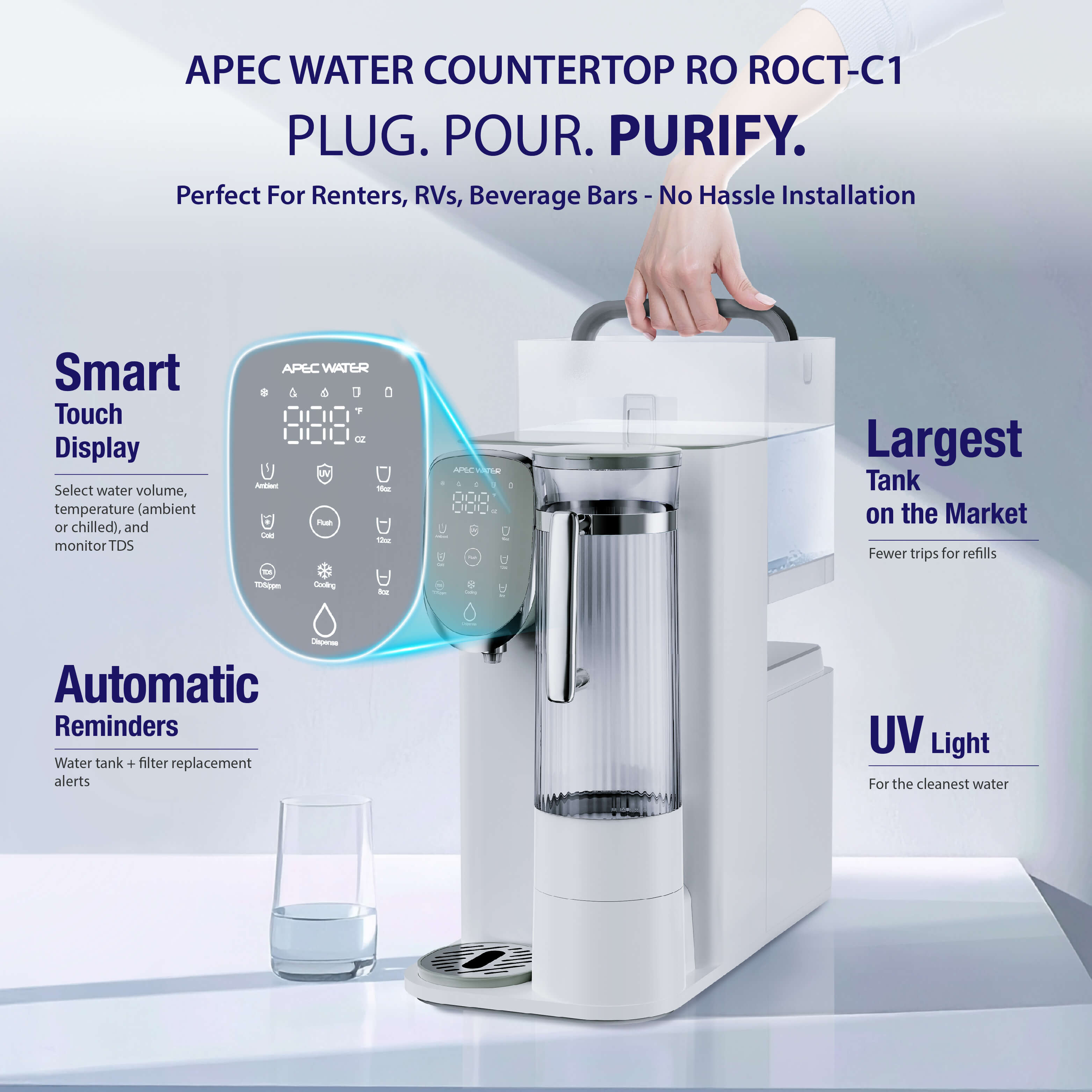 ROCT-C1 - Countertop UV Reverse Osmosis Water Filter, Chilled Water with Removable Water Pitcher