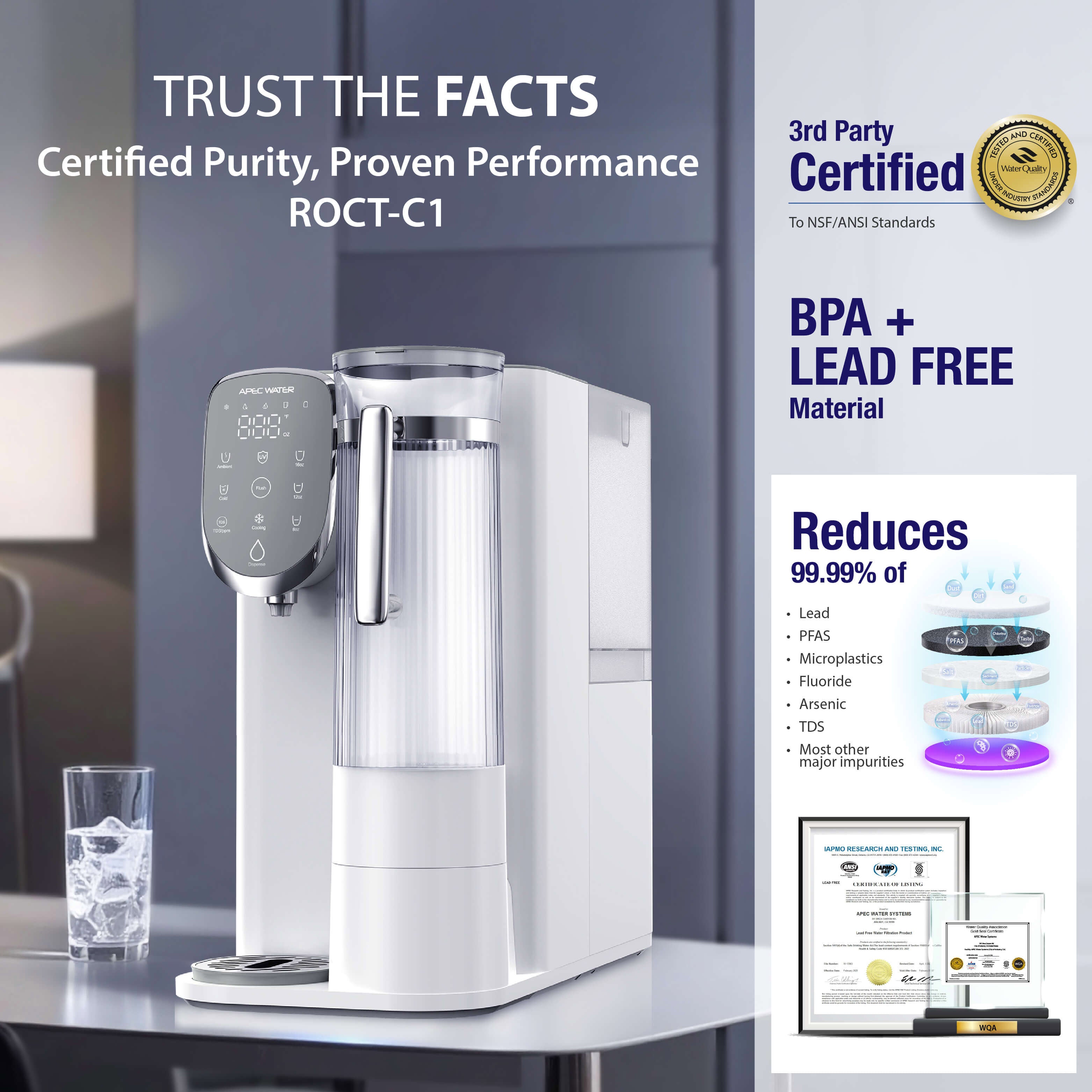 ROCT-C1 - Countertop UV Reverse Osmosis Water Filter, Chilled Water with Removable Water Pitcher