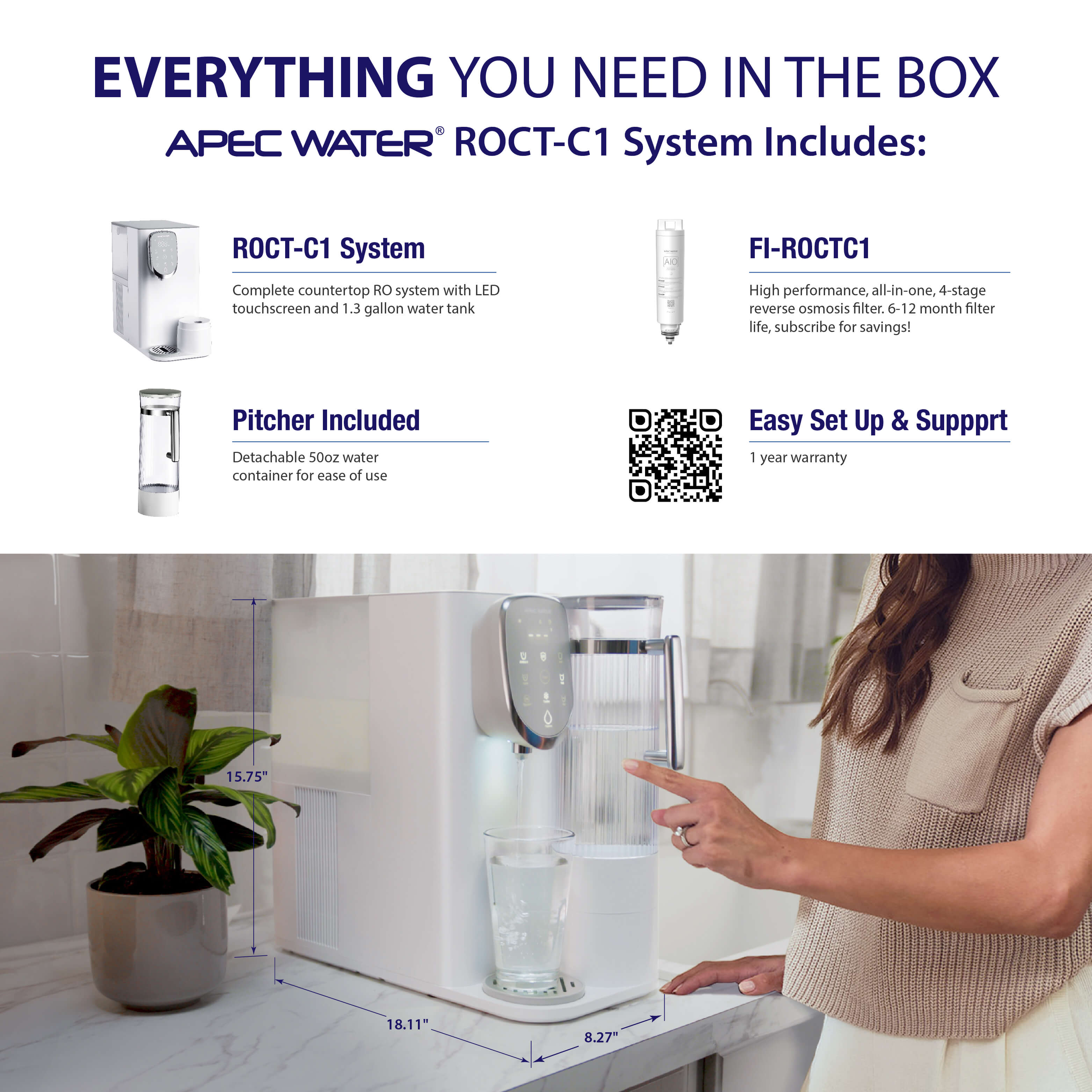 ROCT-C1 - Countertop UV Reverse Osmosis Water Filter, Chilled Water with Removable Water Pitcher