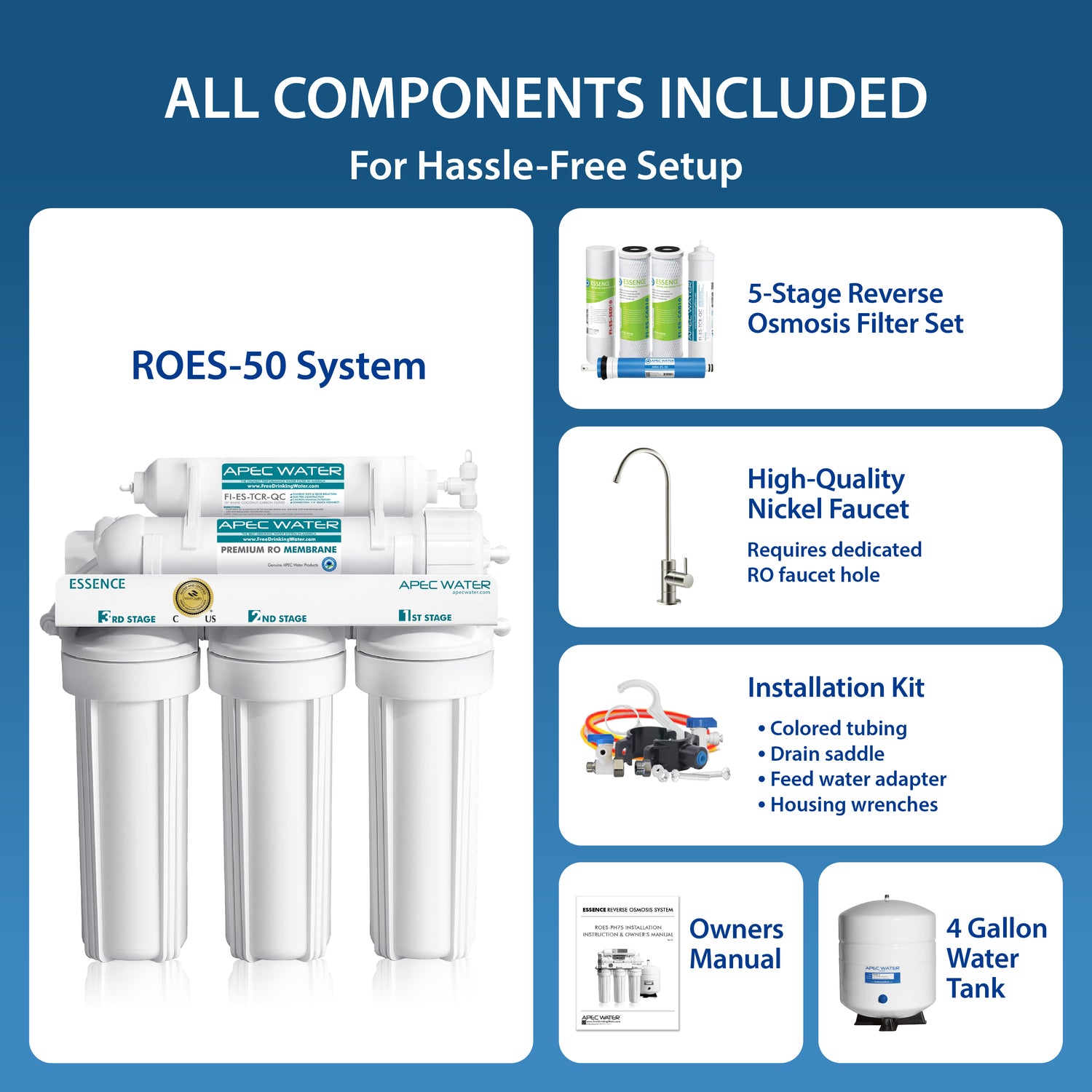 ROES-50 - Essence 5-stage 50 GPD Reverse Osmosis Water System for Drinking Water, WQA Certified