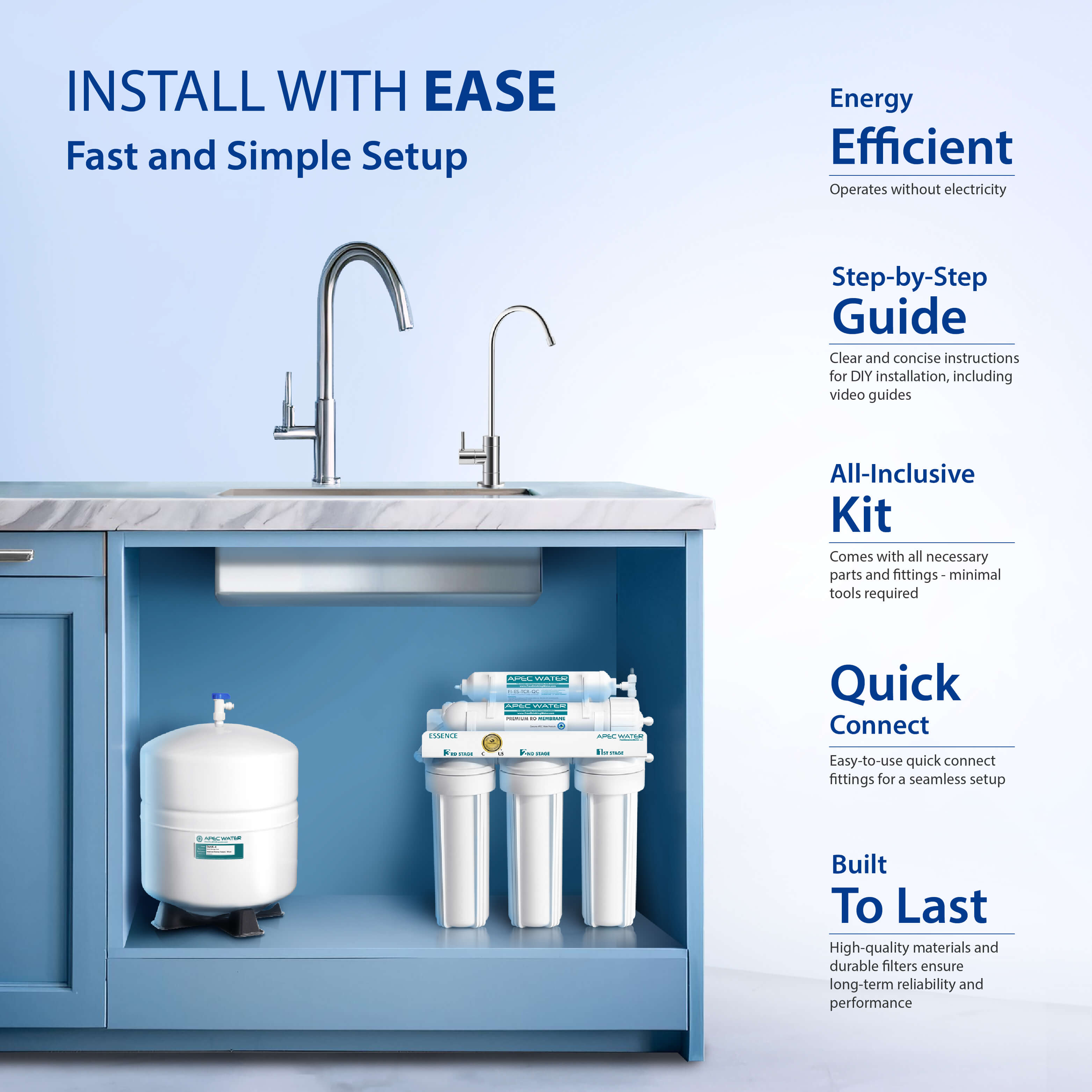 ROES-50X - Essence 5-stage 50 GPD Reverse Osmosis Water System with Extra Pre-Filter Bundle, WQA Certified