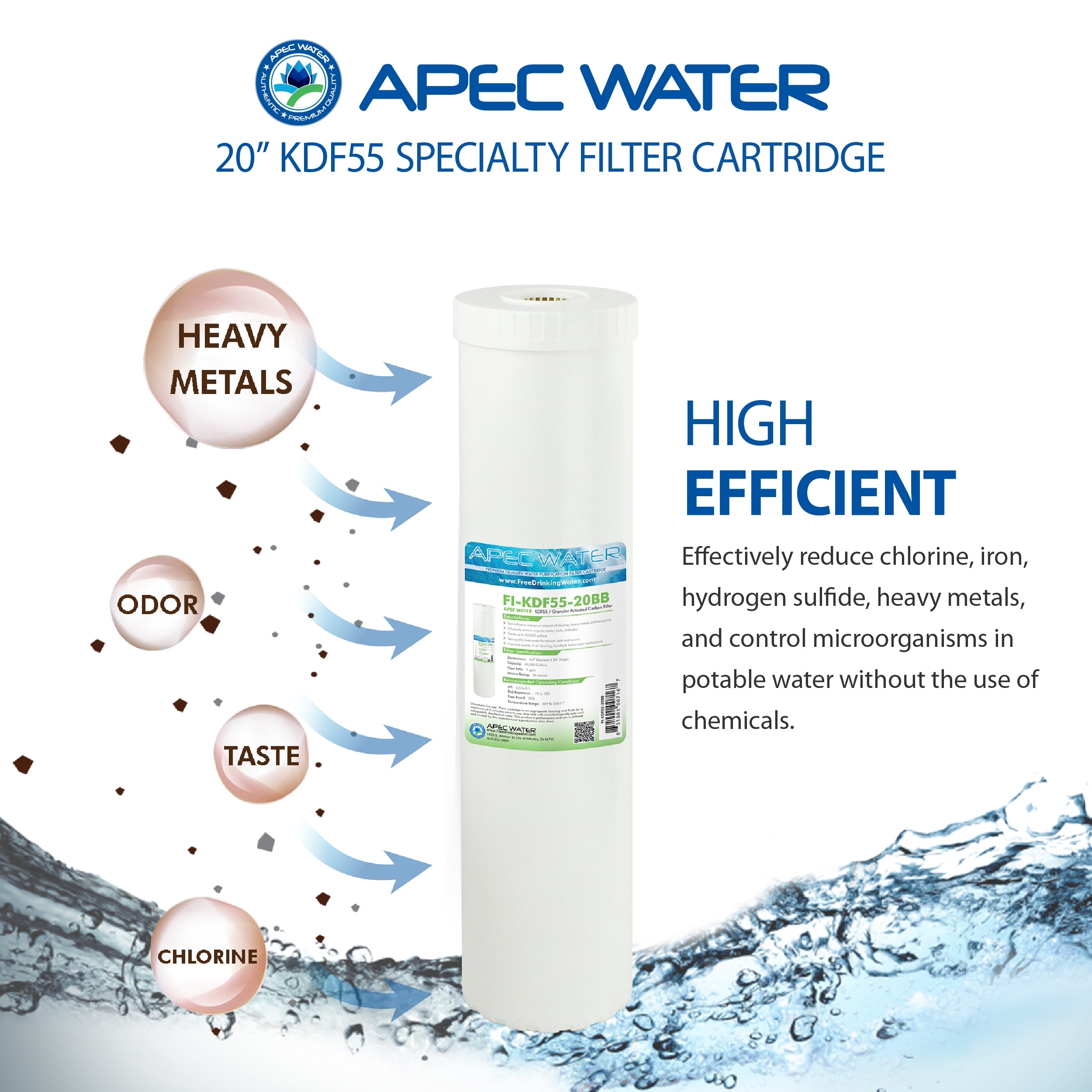 US Made Chlorine, Heavy Metal and Bacteria Reduction Specialty Filter 4.5"x 20 Inch