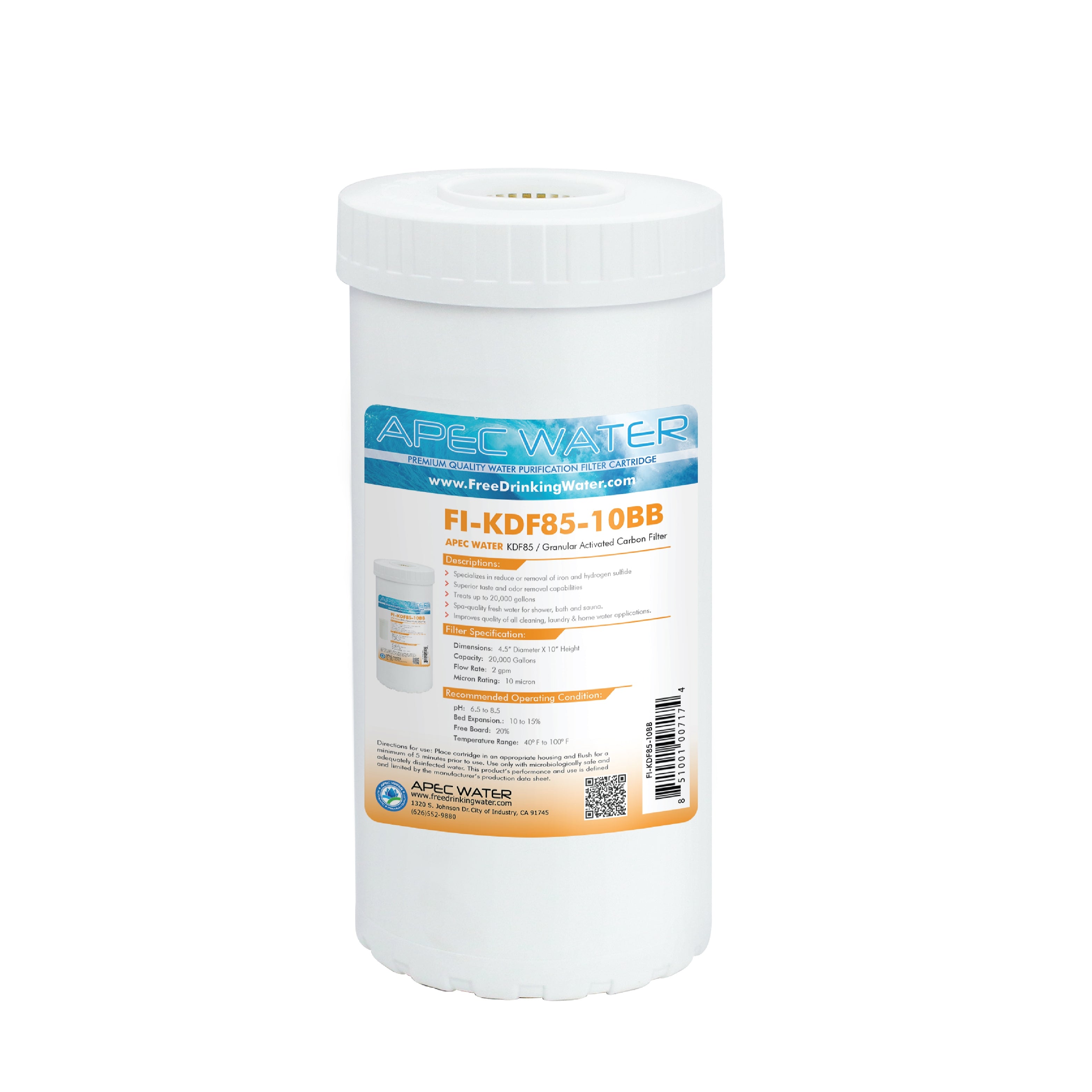 US Made Heavy Metals and Hydrogen Sulfide Reduction Specialty Filter 4.5"x 10 Inch