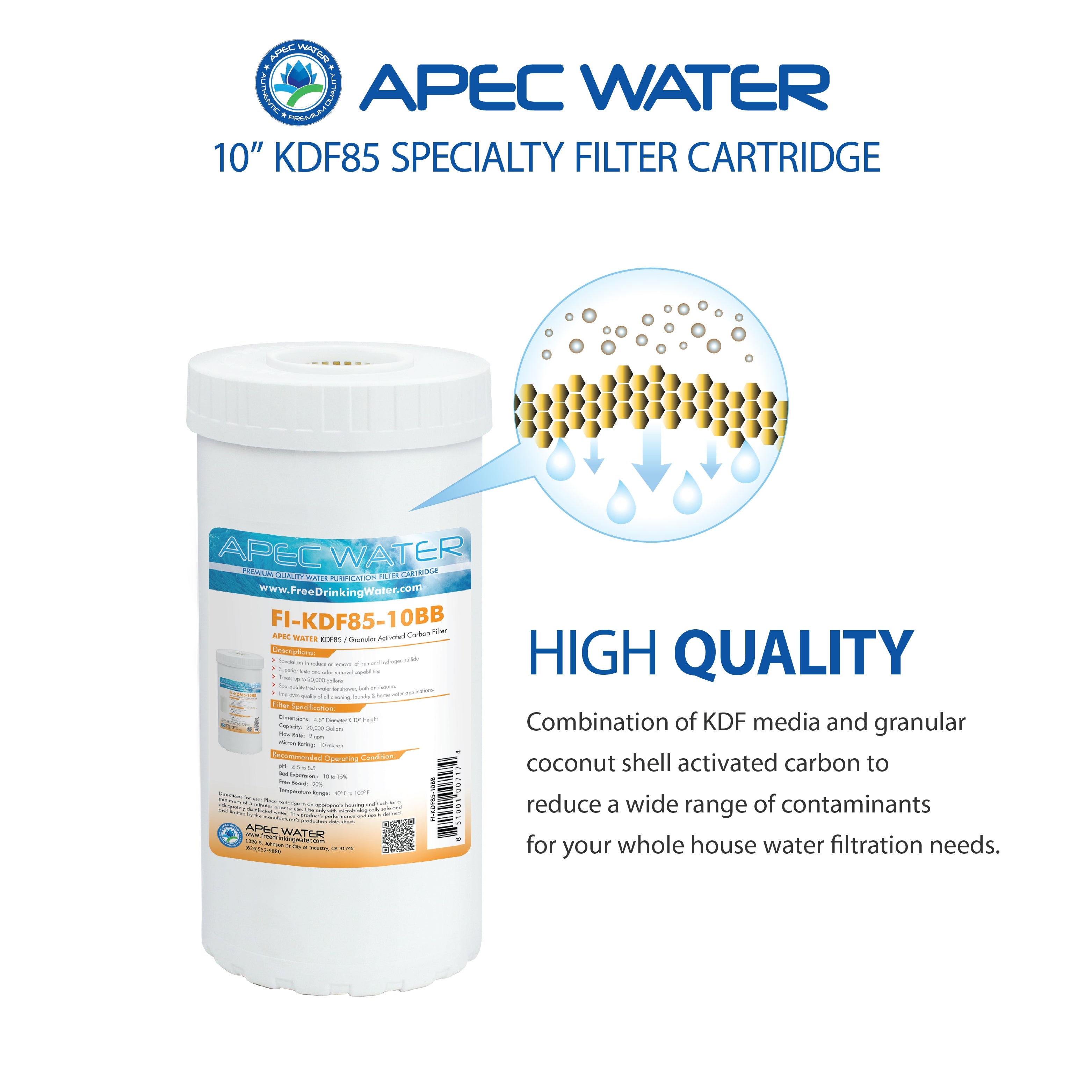 US Made Heavy Metals and Hydrogen Sulfide Reduction Specialty Filter 4.5"x 10 Inch