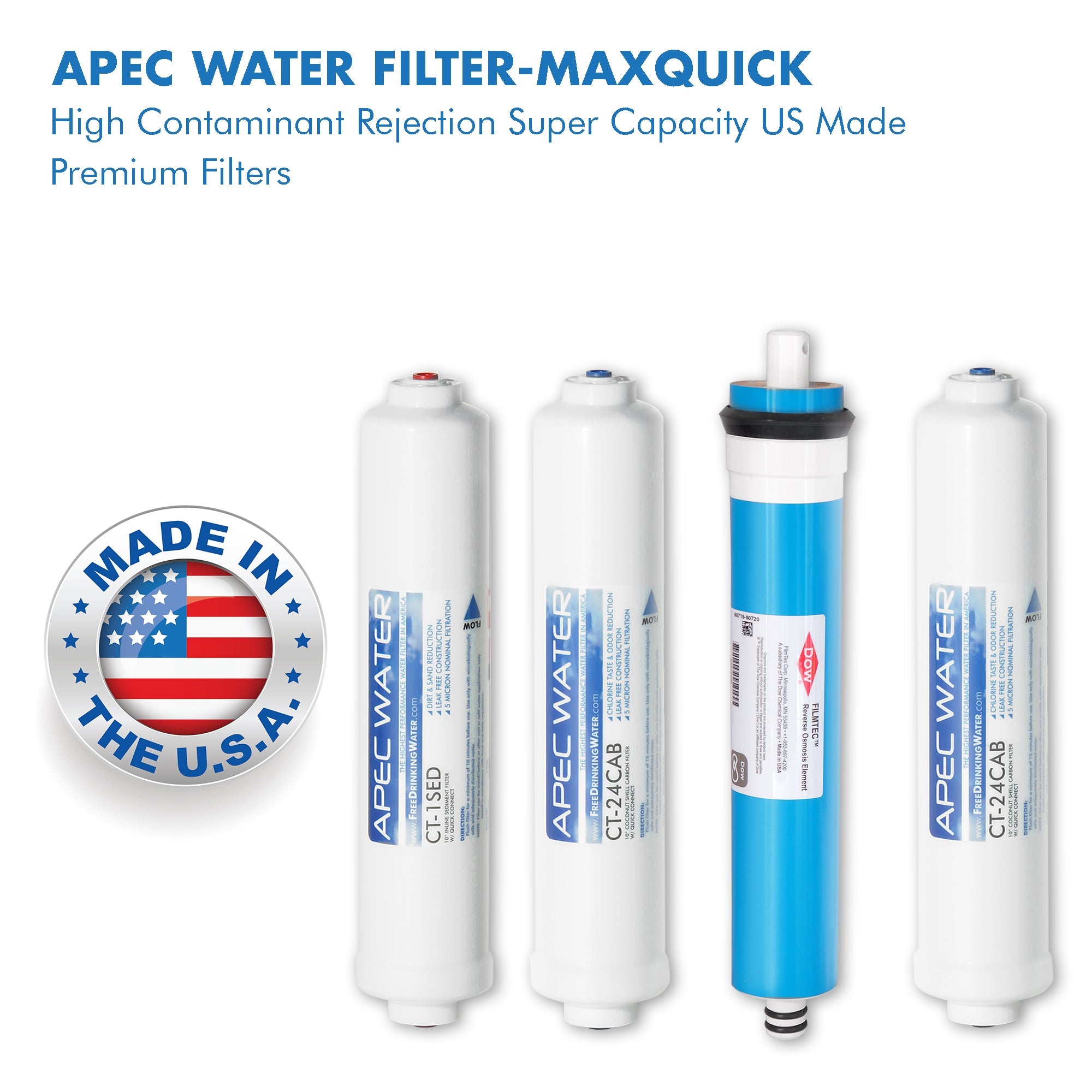 APEC RO Replacement Filters Complete Filter Set for ULTIMATE RO-QUICK90 Compact Reverse Osmosis Systems (Stages 1-4)