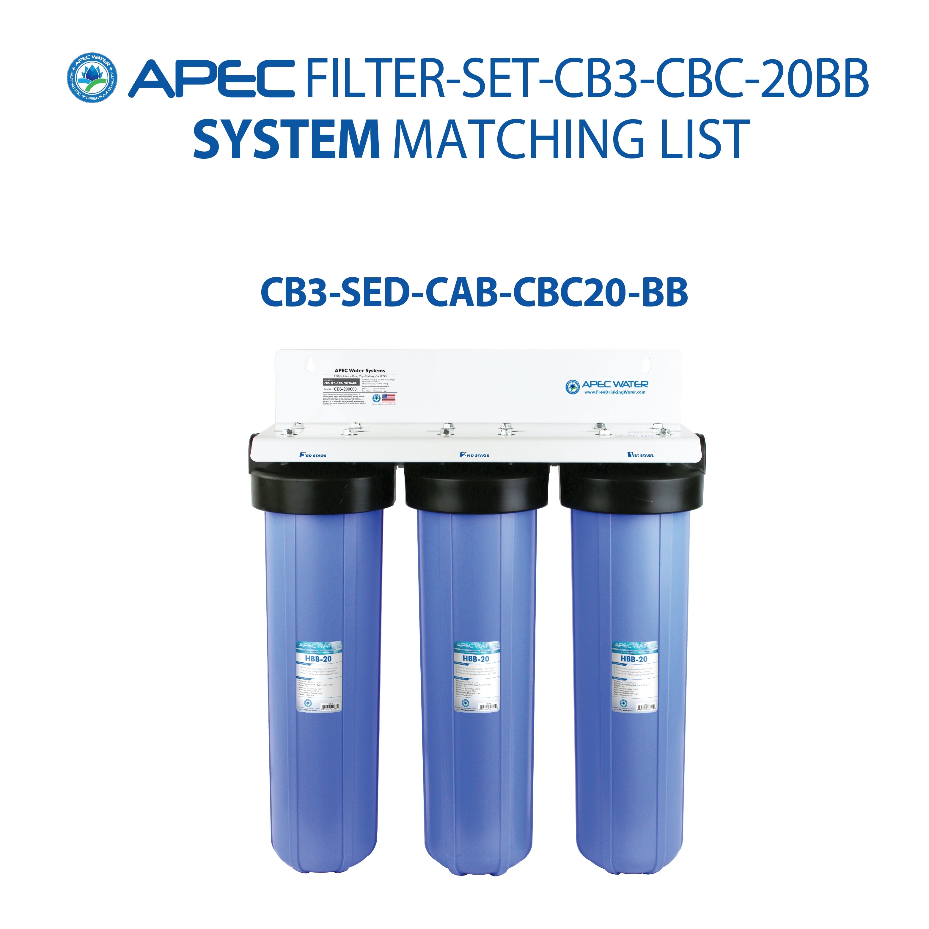 APEC 20 Inch Whole House Sediment, GAC Carbon, Carbon Block Replacement Filter Bundle for CB3-SED-CAB-CBC20-BB