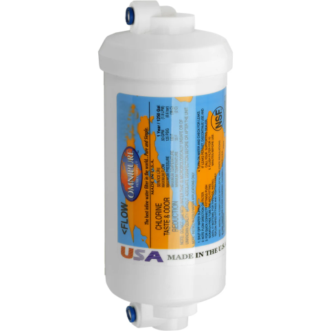 Omnipure 10 Micron Carbon Block & Scale Inhibitor inline Filter, K-Series, (1/4" 90 Degree Quick-Connect)