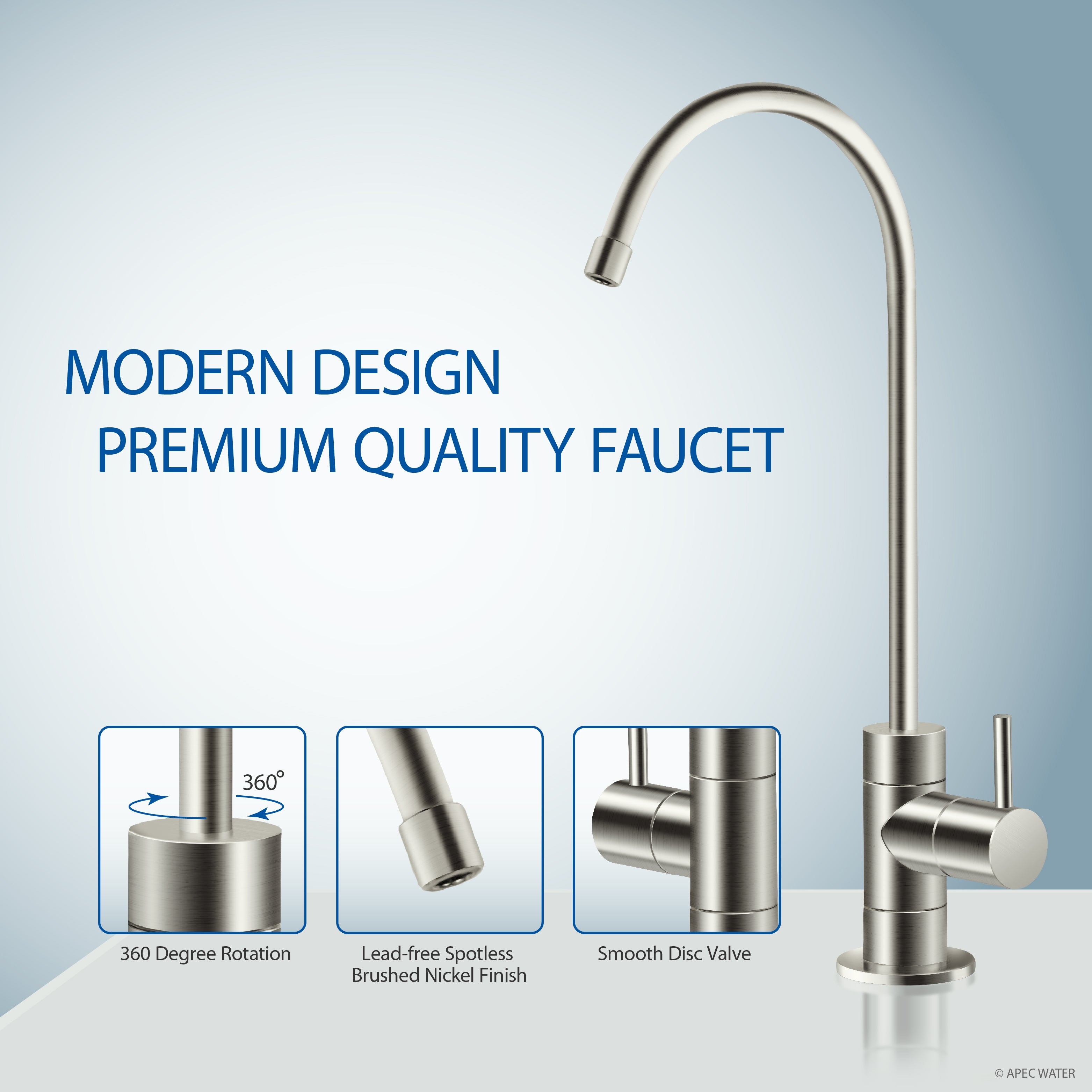 APEC Luxury Designer Faucet - Brushed Nickel, Lead-Free