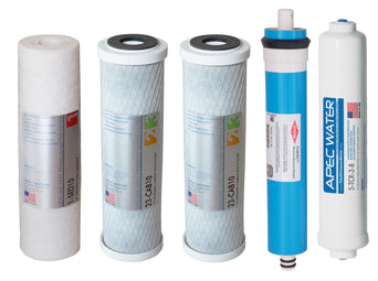 APEC RO Replacement Filters Complete Filter Set for ULTIMATE RO-Hi model, and RO-90 and RO-PERM Models With 3/8"D Tubing Quick Dispense Upgrade (Stages 1-5)