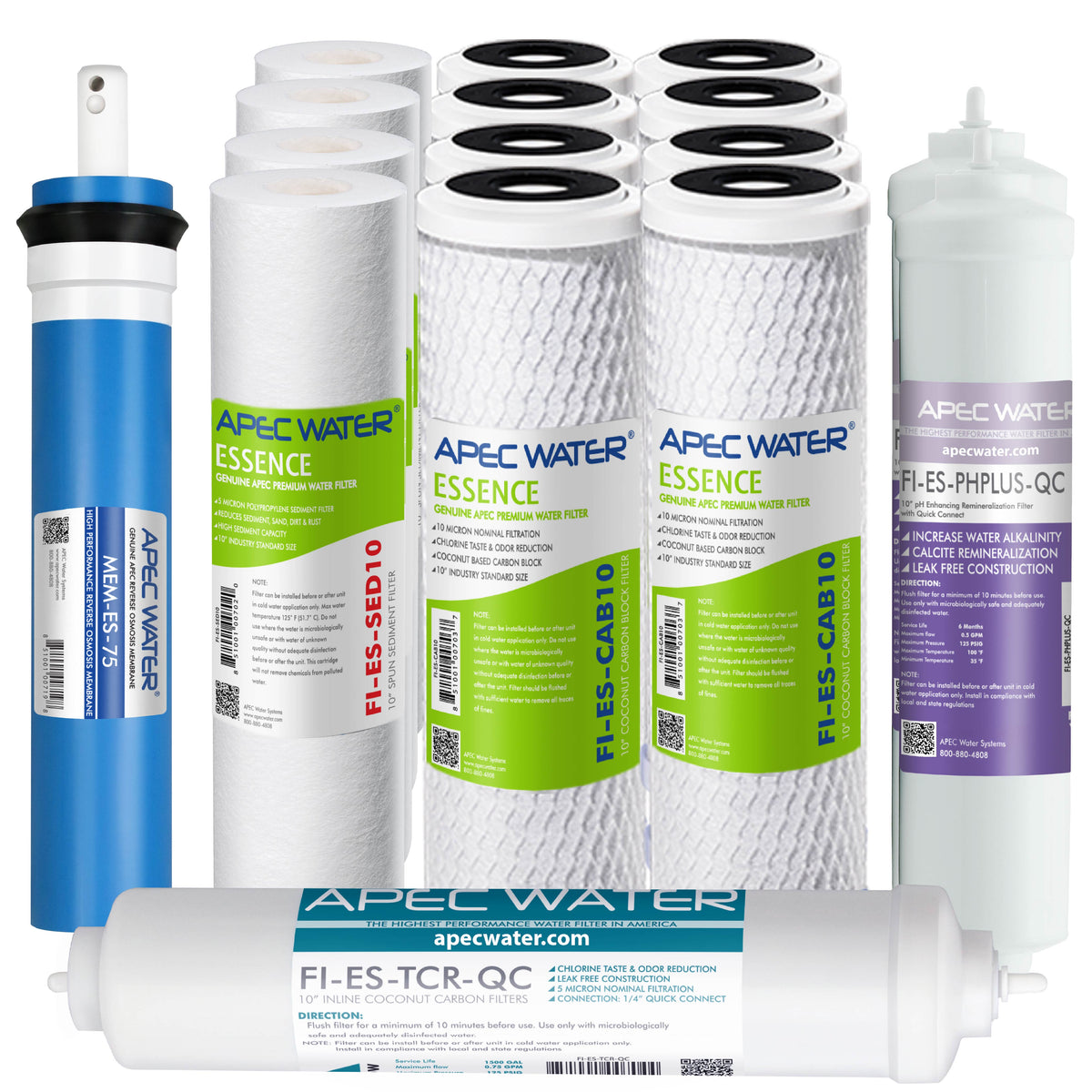 APEC RO 2 Year Replacement Filter Set for ESSENCE 75 GPD PH Reverse Osmosis Systems (Stages 1-6)