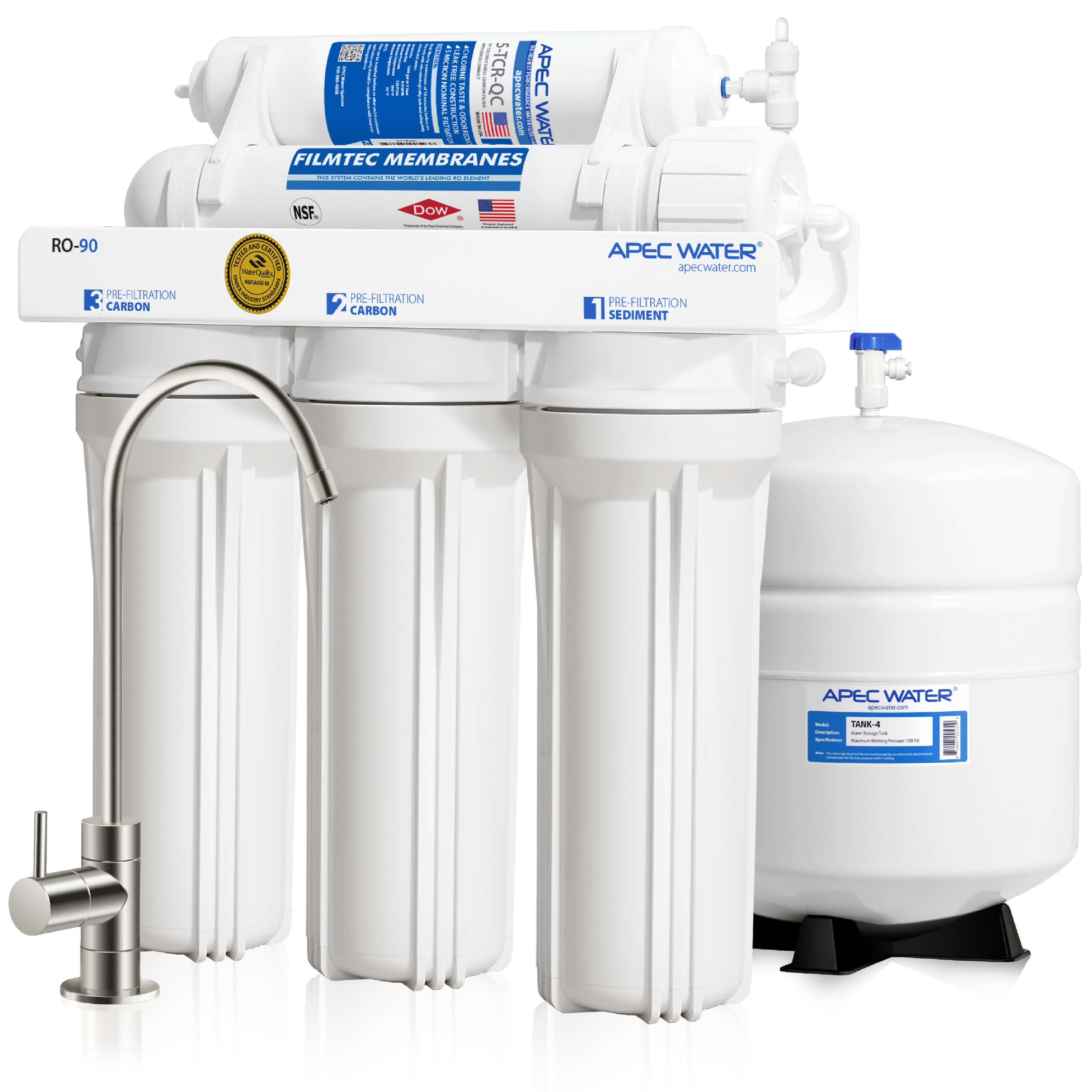 RO-90(B) – Ultimate 5-Stage 90 GPD High Output RO Water Systems, RO-90 in Brush Nickel Faucet