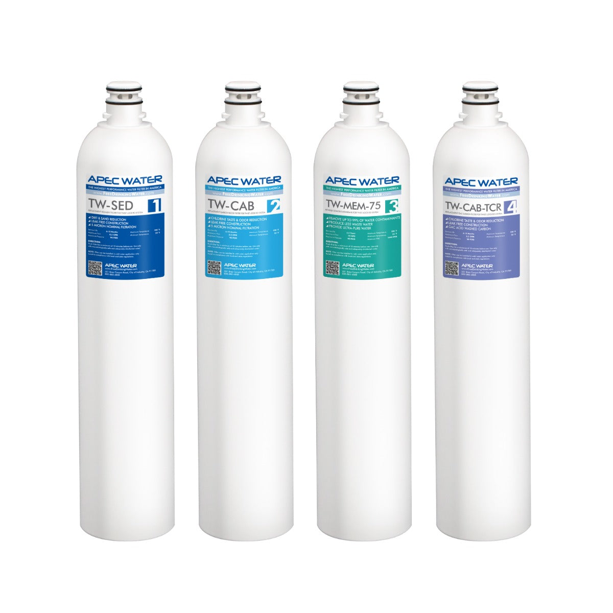 APEC RO Replacement Filters Complete Filter Set for Twist Lock Reverse Osmosis Systems (Stages 1 - 4)